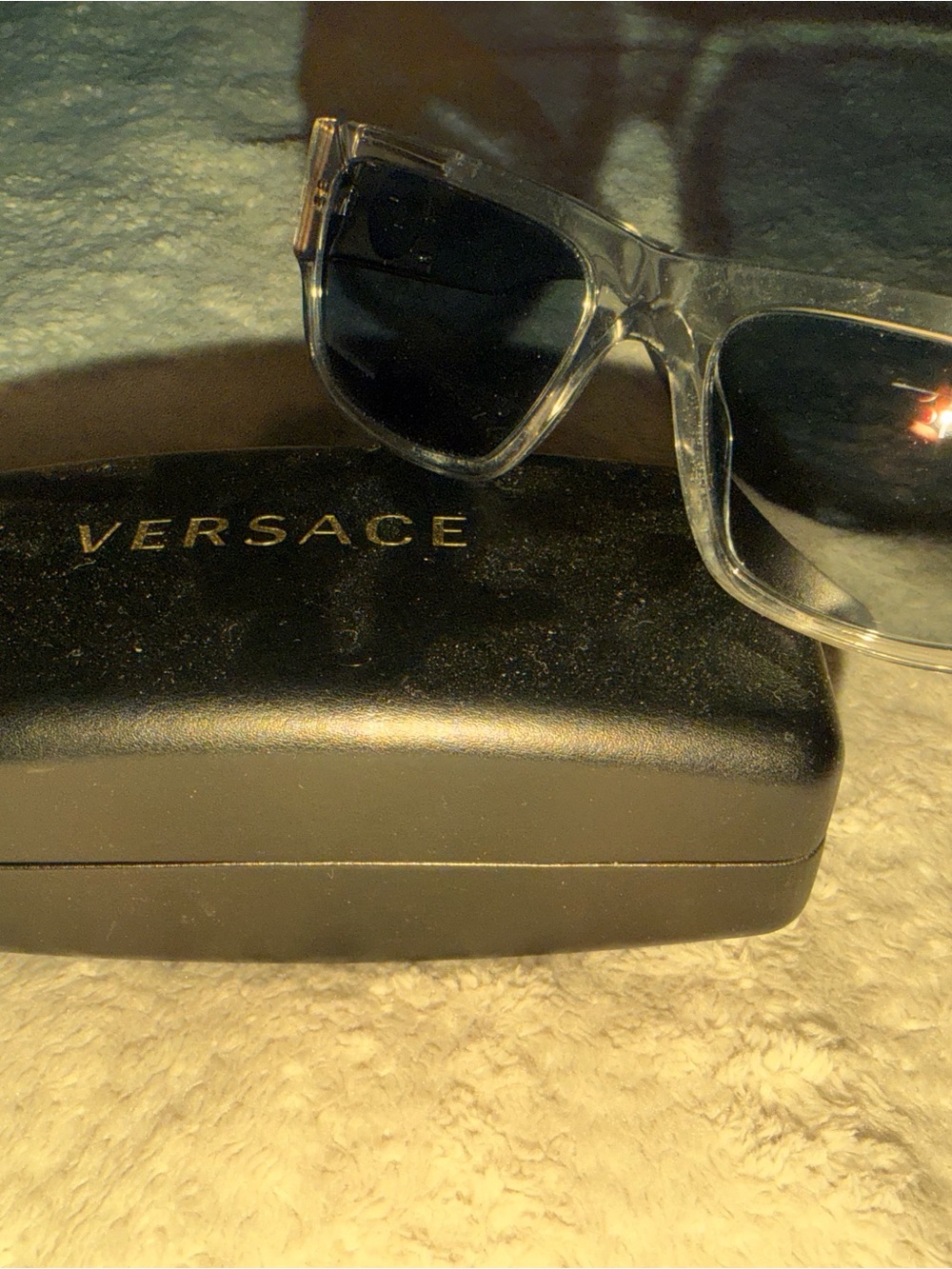Versace Transparent Frame Sunglasses with Black Lenses